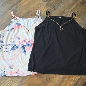Black and Floral Women's V-Neck Tank Tops